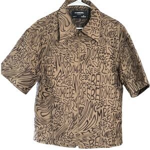 DOMREBEL Jacquard Wavy logo print zip up shirt size M